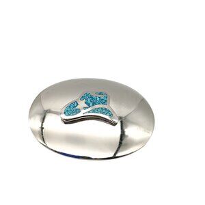 Vintage Western Silver Belt Buckle with Turquoise Inlay Cowboy Hat